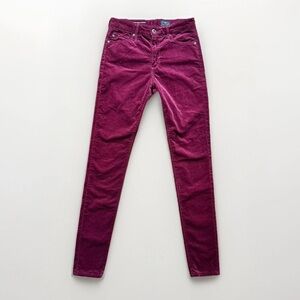 AG Adriano Goldschmied Velvet Farrah High Rise Skinny 25R Jeans Burgundy Wine